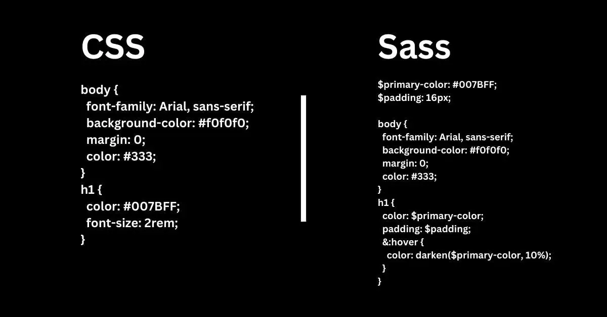 CSS vs Sass comparison infographic highlighting their differences.