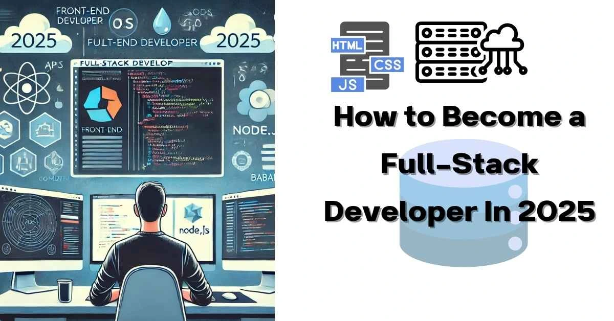 Illustration of a full-stack developer working on both front-end and back-end code, symbolizing a versatile skill set for 2025 web development