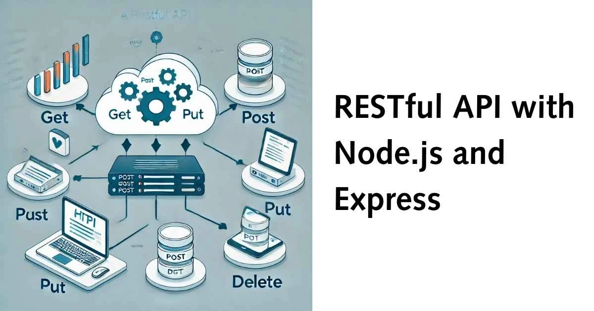 Illustration of how a RESTful API works with HTTP methods like GET, POST, PUT, and DELETE.