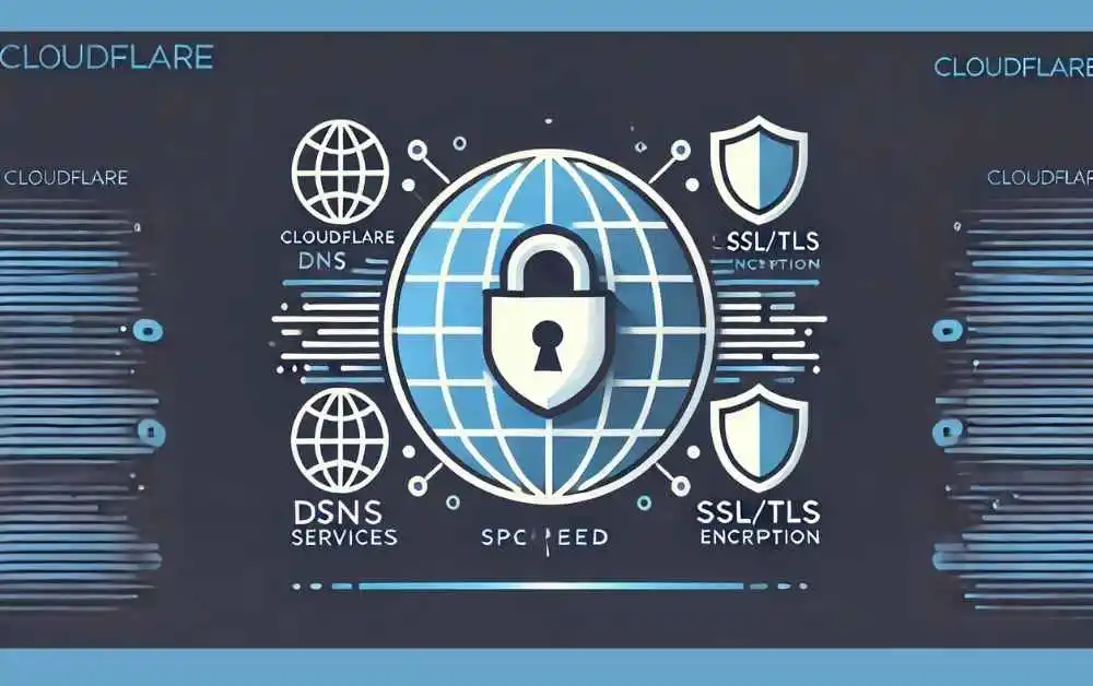 Graphic showcasing Cloudflare's DNS and SSL/TLS encryption services