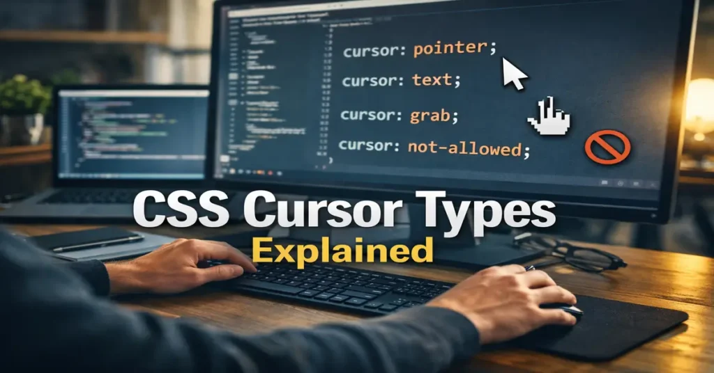 CSS cursor types define how the mouse pointer appears when it hovers over an element. They play a small but critical role in usability. A well-chosen cursor instantly tells users whether an element is clickable, editable, draggable, disabled, or interactive in some other way.This guide explains the most commonly used CSS cursor values, when to use them, and how they improve user experience in real-world interfaces.