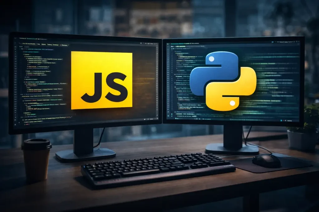 JavaScript and Python are two of the most widely used programming languages in web development, but they serve different purposes. JavaScript is critical for front-end development and also widely used on the server side. Python is mainly used for backend development, APIs, and data-driven applications.