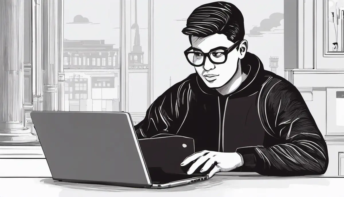 An image of a person coding on a laptop, representing a front end developer job