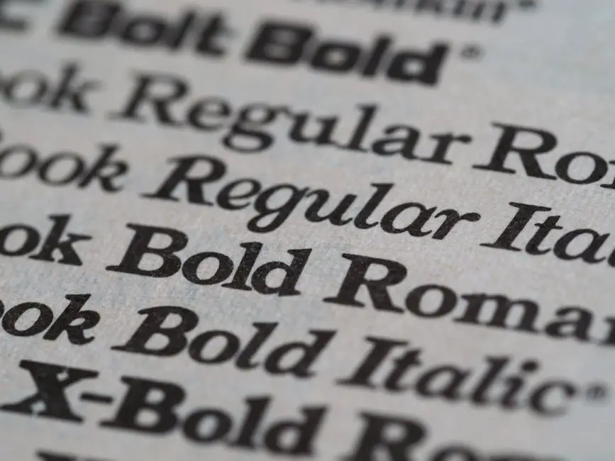 A visual comparison of a typeface family and its various font styles
